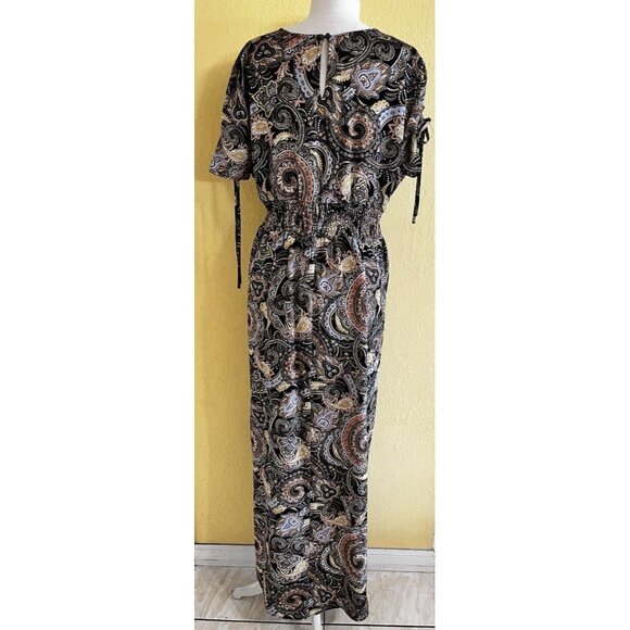Bar lll Paisley Print Short Sleeve Maxi Dress Size XL Boho Peasant Whimsy Goth - Picture 7 of 11